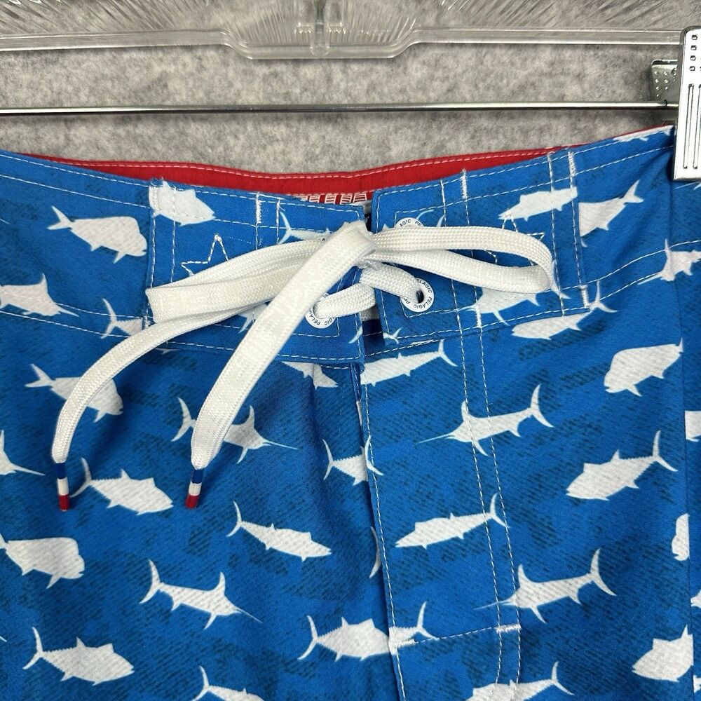 Pelagic Sharkskin Cargo Board Shorts Mens 34 Red White Blue USA Flag Beach 12" - Picture 2 of 12